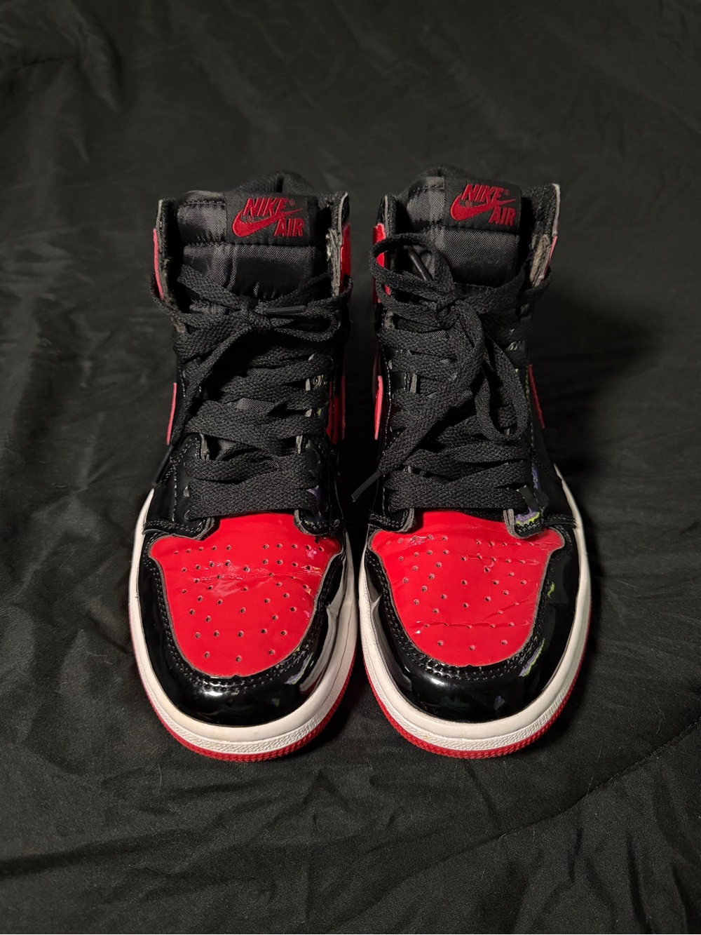 Nike Air Jordan 1 Retro High OG 555088-063 Patent Bred Varsity Red Black (Men's)